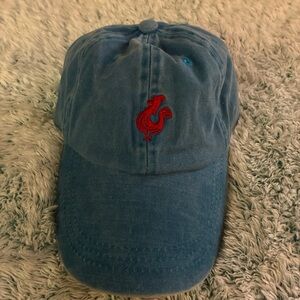 Blue Cap with Red Rooster Embroidery